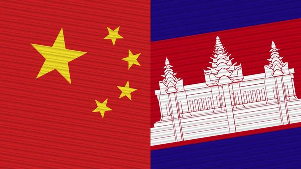 Camboya China Dos Medias Banderas Juntas Textura Tela Ilustración —  Fotos de Stock
