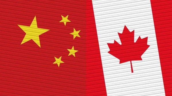 Canadá China Duas Meias Bandeiras Juntas Ilustração Textura Tecido — Fotografia de Stock