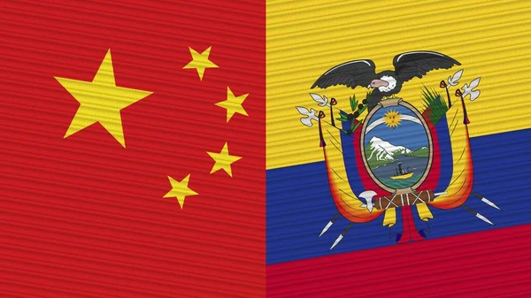 Ecuador China Twee Halve Vlaggen Samen Stof Textuur Illustratie — Stockfoto