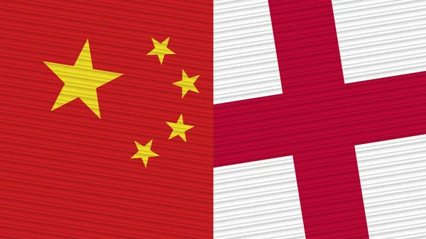 イギリスと中国2枚のハーフフラグ ファブリックテクスチャイラスト — ストック写真
