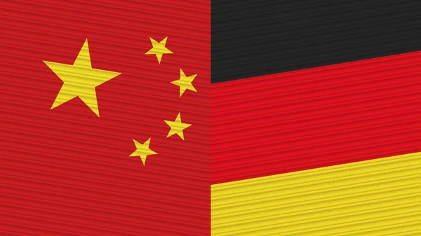 Jerman Dan China Two Half Flags Together Fabric Texture Illustration — Stok Foto