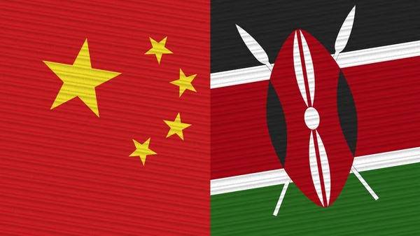Kenya ve Çin Birlikte İki Yarım Bayrak Kumaş Doku Çizimi