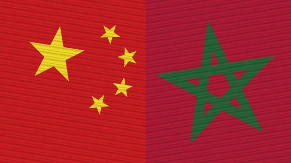 Morocco China Two Half Flags Together Fabric Texture Illustration — Stock Photo, Image