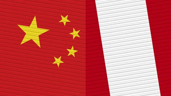 Peru Und China Zwei Halbe Flaggen Zusammen Textur Illustration — Stockfoto