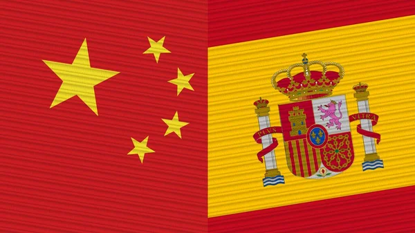 Spagna Cina Due Mezze Bandiere Insieme Tessuto Texture Illustrazione — Foto Stock