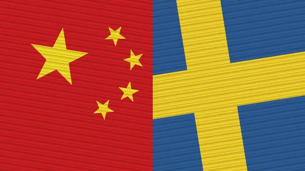 Suécia China Duas Meias Bandeiras Juntas Ilustração Textura Tecido — Fotografia de Stock