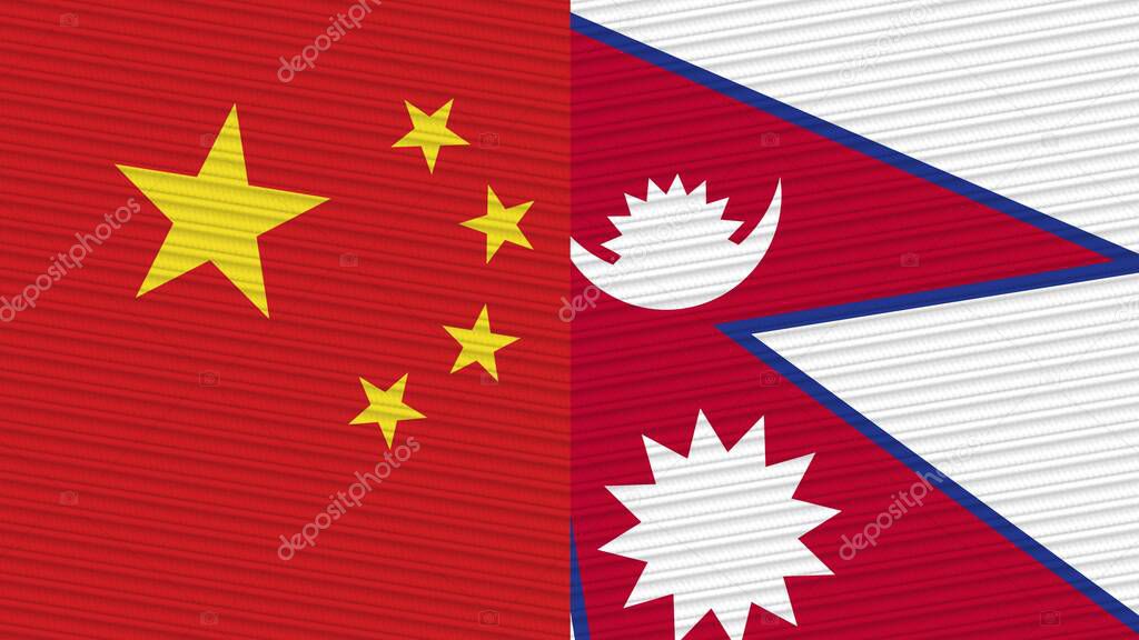 Nepal and China Two Half Flags Together Fabric Texture Illustration