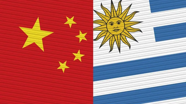 Uruguay China Twee Halve Vlaggen Samen Textiel Illustratie — Stockfoto