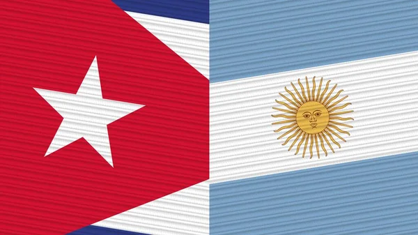Argentina Och Kuba Två Halva Flaggor Tillsammans Tyg Textur Illustration — Stockfoto