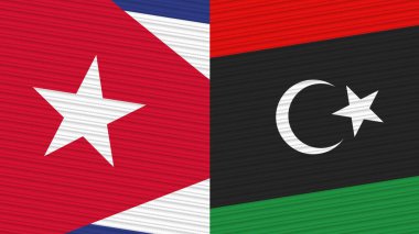 Libya ve Küba Birlikte İki Yarım Bayrak Kumaş Doku İllüstrasyonu