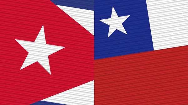Chile Cuba Duas Meias Bandeiras Juntas Ilustração Textura Tecido — Fotografia de Stock