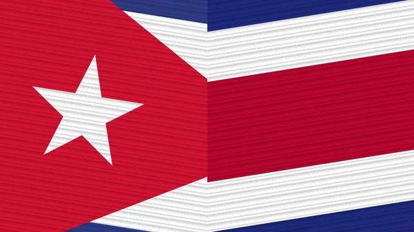 Costa Rica Cuba Two Half Flags Together Fabric Texture Illustration — Stock Photo, Image