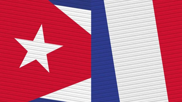Francie Kuba Dvě Poloviny Vlajky Dohromady Textilní Textury Ilustrace — Stock fotografie