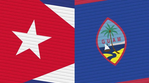 Guam Cuba Duas Meias Bandeiras Juntas Ilustração Textura Tecido — Fotografia de Stock