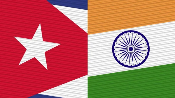 India Kuba Két Fél Zászlók Együtt Szövet Textúra Illusztráció — Stock Fotó