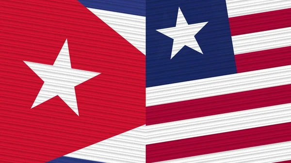 Liberia Cuba Dos Medias Banderas Juntas Textura Tela Ilustración — Foto de Stock