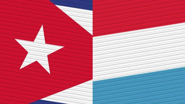 Lussemburgo Cuba Due Mezze Bandiere Insieme Tessuto Texture Illustrazione — Foto Stock