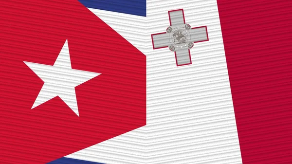 Malte Cuba Deux Demi Drapeaux Ensemble Tissu Texture Illustration — Photo