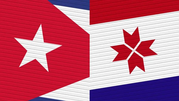 Mordovia Cuba Duas Meias Bandeiras Juntas Ilustração Textura Tecido — Fotografia de Stock