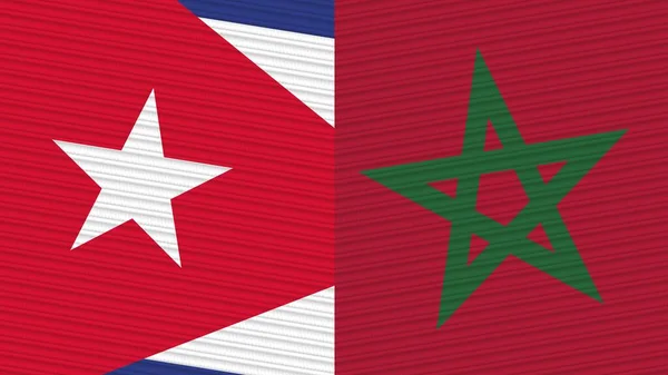 Morocco Cuba Two Half Flags Together Fabric Texture Illustration — Stock Photo, Image