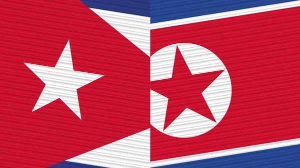 北朝鲜和古巴两个半旗一起织造纹理图解 — 图库照片