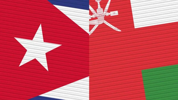 Omán Cuba Dos Medias Banderas Juntas Textura Tela Ilustración — Foto de Stock