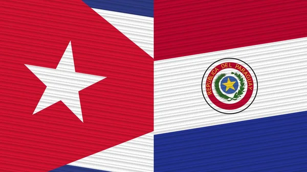 Paraguai Cuba Duas Meias Bandeiras Juntas Ilustração Textura Tecido — Fotografia de Stock