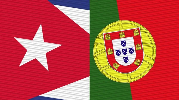 ポルトガルとキューバ2枚のハーフフラグ ファブリックテクスチャイラスト — ストック写真