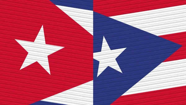 Ilustración Textura Tela Puerto Rico Cuba Dos Media Banderas Juntos — Foto de Stock