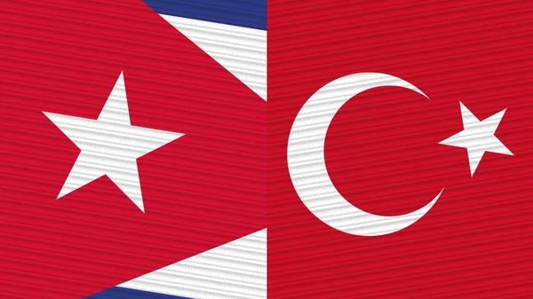 Τουρκία Και Κούβα Δύο Μισές Σημαίες Μαζί Υφασμάτινη Απεικόνιση — Φωτογραφία Αρχείου