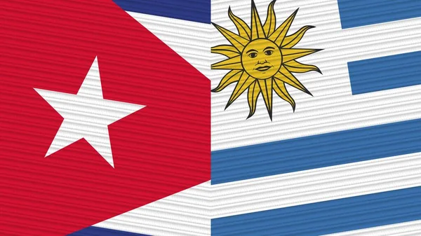 Uruguay Cuba Deux Demi Drapeaux Ensemble Illustration Texture Tissu — Photo