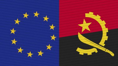 Angola ve Avrupa Birliği İki Yarım Bayrak Birlikte Kumaş Doku İllüstrasyonu