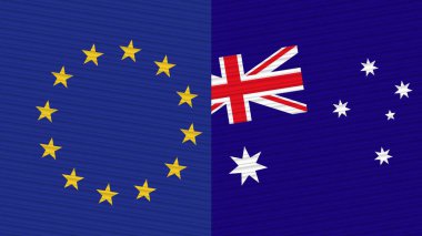 Avustralya ve Avrupa Birliği İki Yarım Bayrak Birlikte Kumaş Doku İllüstrasyonu