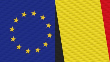 Belçika ve Avrupa Birliği İki Yarım Bayrak Birlikte Kumaş Doku İllüstrasyonu