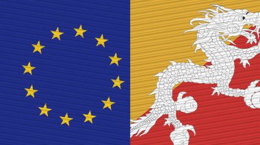 Bhutan ve Avrupa Birliği İki Yarım Bayrak Birlikte Kumaş Çizimi