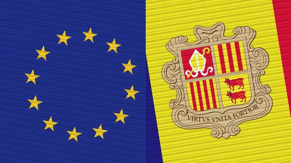 Ανδόρα Και Ευρωπαϊκή Ένωση Δύο Σημαίες Μαζί Ύφασμα Εικονογράφηση — Φωτογραφία Αρχείου