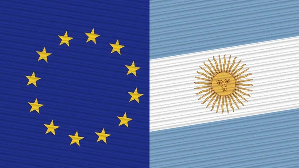Argentína Európai Unió Két Fél Zászlók Együtt Szövet Textúra Illusztráció — Stock Fotó