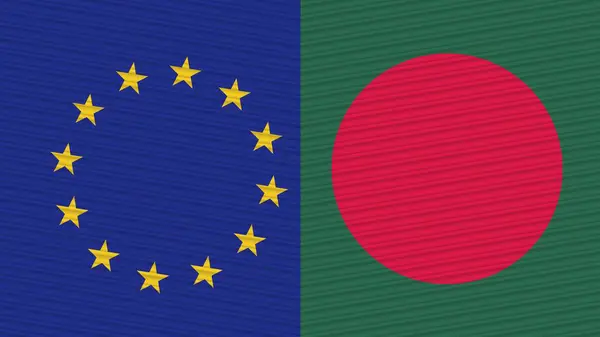 Bangladesh Och Europeiska Unionen Två Hälften Flaggor Tillsammans Tyg Textur — Stockfoto