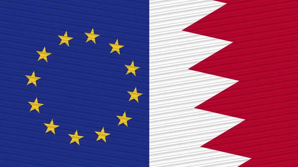 Bahrein União Europeia Duas Meias Bandeiras Juntas Ilustração Textura Tecido — Fotografia de Stock