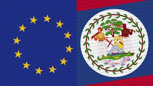 Belize Unia Europejska Dwie Półflagi Razem Tekstura Tkaniny Ilustracja — Zdjęcie stockowe