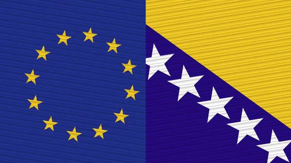 Bosnia Herzegovina European Union Two Half Flags Together Fabric Texture — 스톡 사진