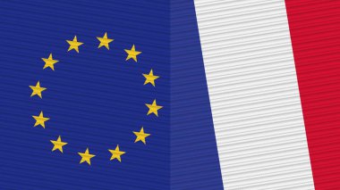 Fransa ve Avrupa Birliği İki Yarım Bayrak Birlikte Kumaş Doku İllüstrasyonu