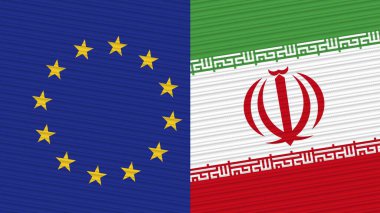 İran ve Avrupa Birliği İki Yarım Bayrak Birlikte Kumaş Doku İllüstrasyonu