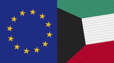 Kuveyt ve Avrupa Birliği İki Yarım Bayrak Birlikte Kumaş Doku İllüstrasyonu