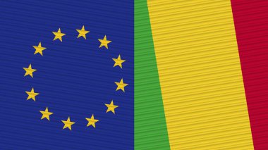 Mali ve Avrupa Birliği İki Yarım Bayrak Birlikte Kumaş Doku İllüstrasyonu