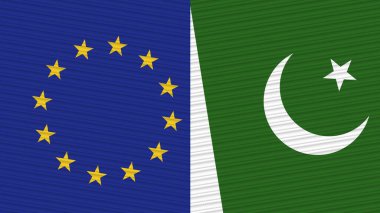 Pakistan ve Avrupa Birliği İki Yarım Bayrak Birlikte Kumaş Doku İllüstrasyonu