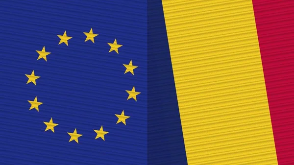 Csád Európai Unió Két Fél Zászlók Együtt Szövet Textúra Illusztráció — Stock Fotó