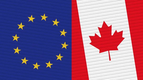 Canada European Union Two Half Flags Together Fabric Texture Illustration — Stock Photo, Image