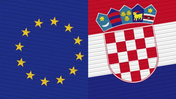 Chorwacja Unia Europejska Dwie Półflagi Razem Tekstura Tkaniny Ilustracja — Zdjęcie stockowe