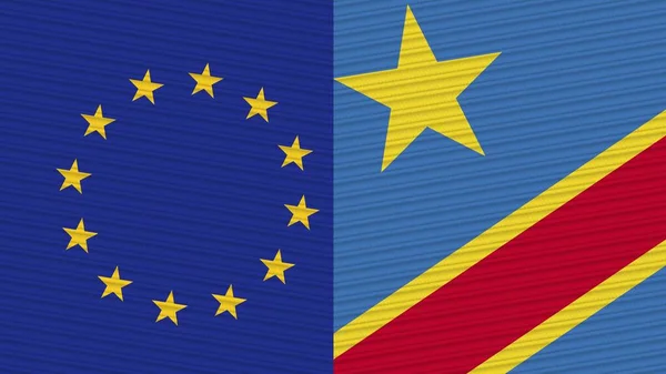 Democratic Republic Congo European Union Two Half Flags Together Fabric — 스톡 사진